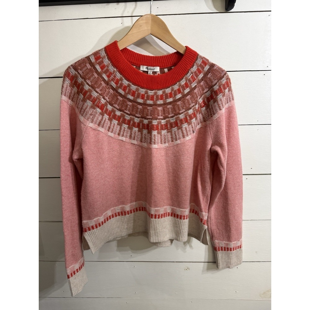 Madewell Womens Fair Isle Mayer‎ Pullover Sweater, Pink Red Size Medium